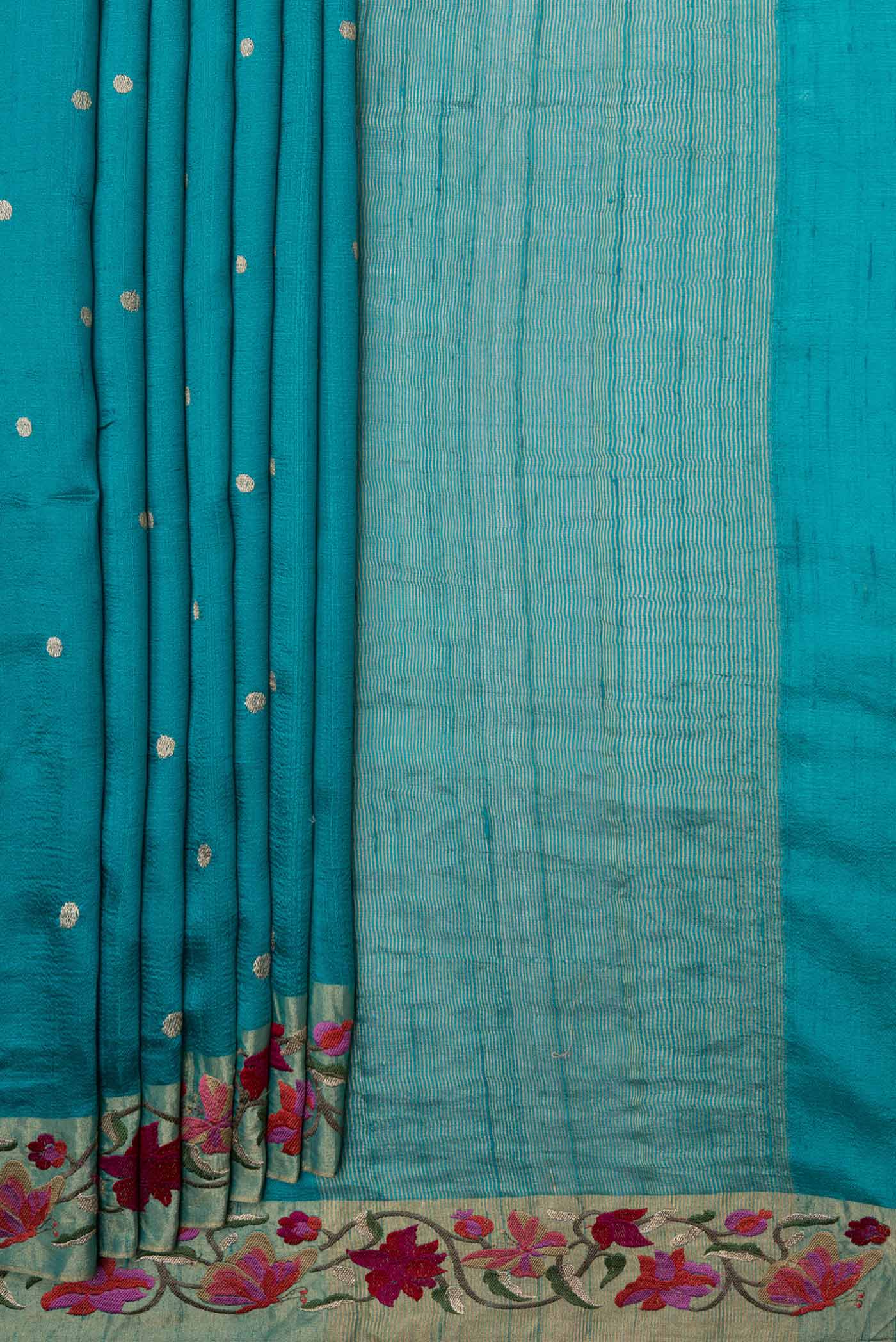 Blue Tussar Silk Saree - Image 4