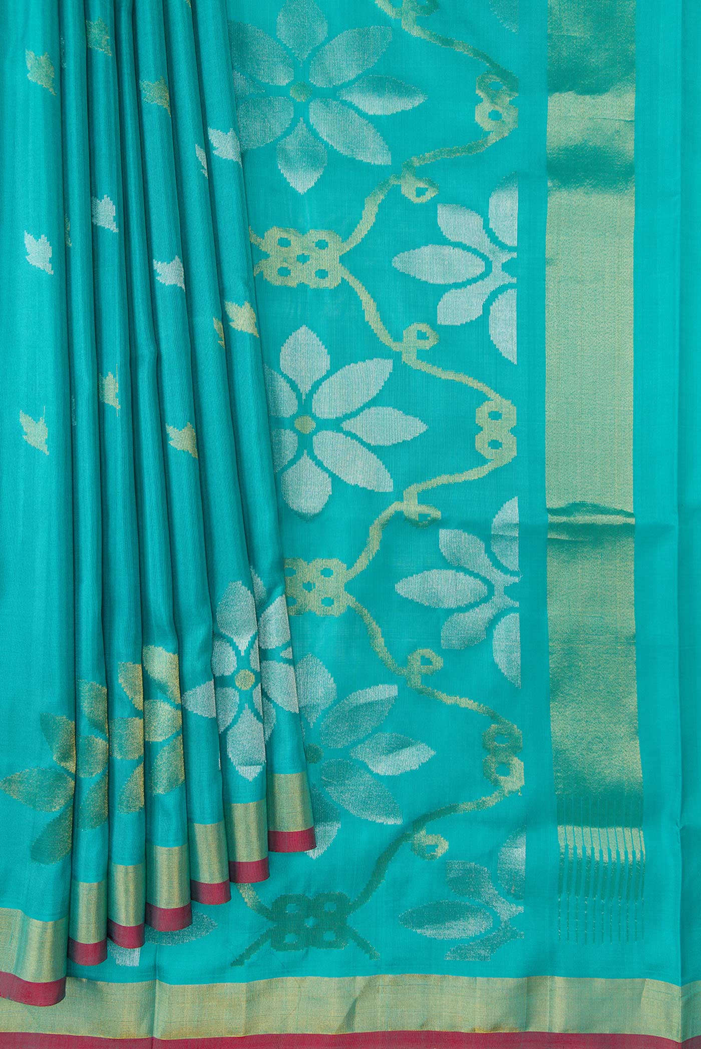 Sky Blue Dual Tone Uppada Silk Saree - Image 4