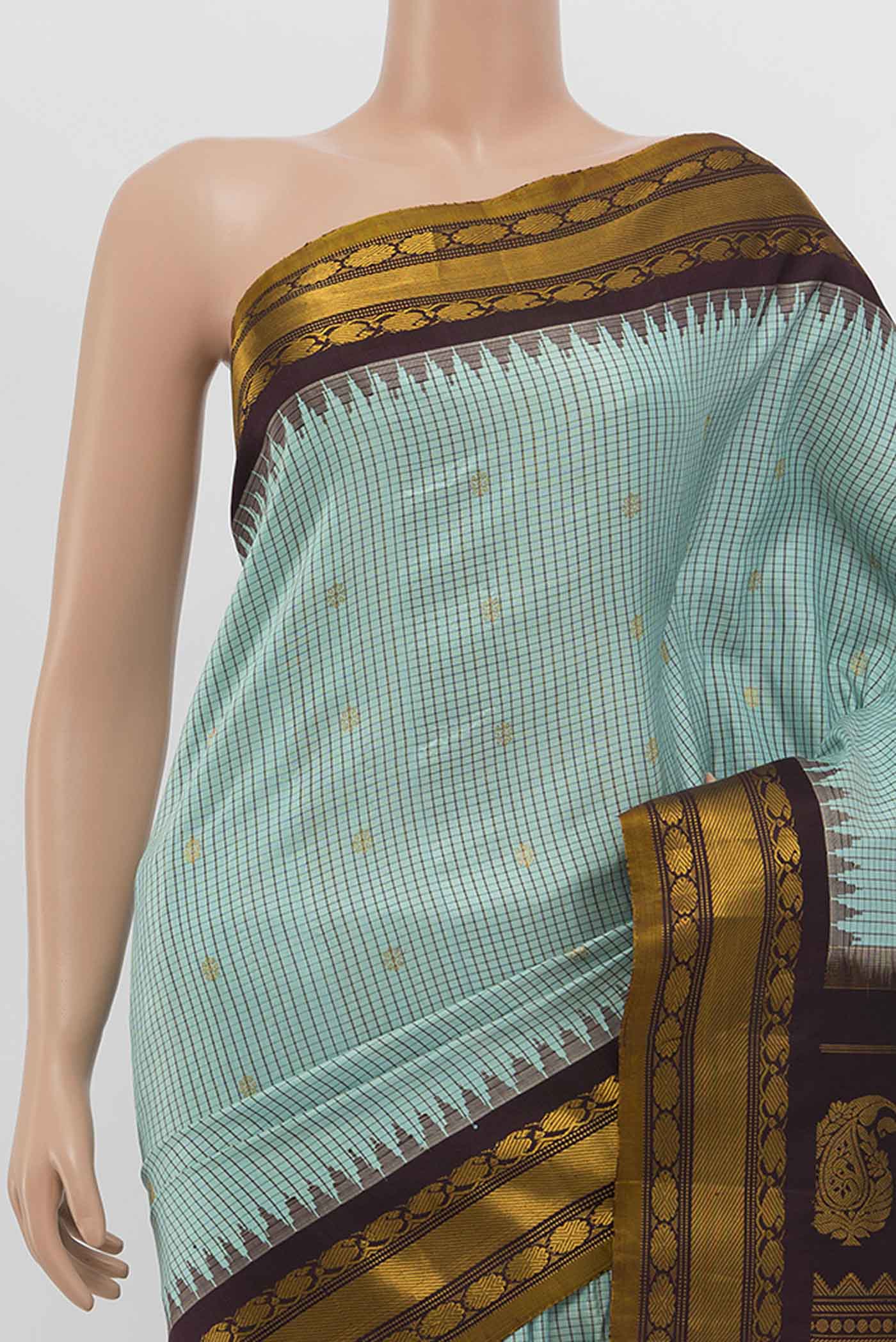 Sky Blue Gadwal Silk Saree - Image 2
