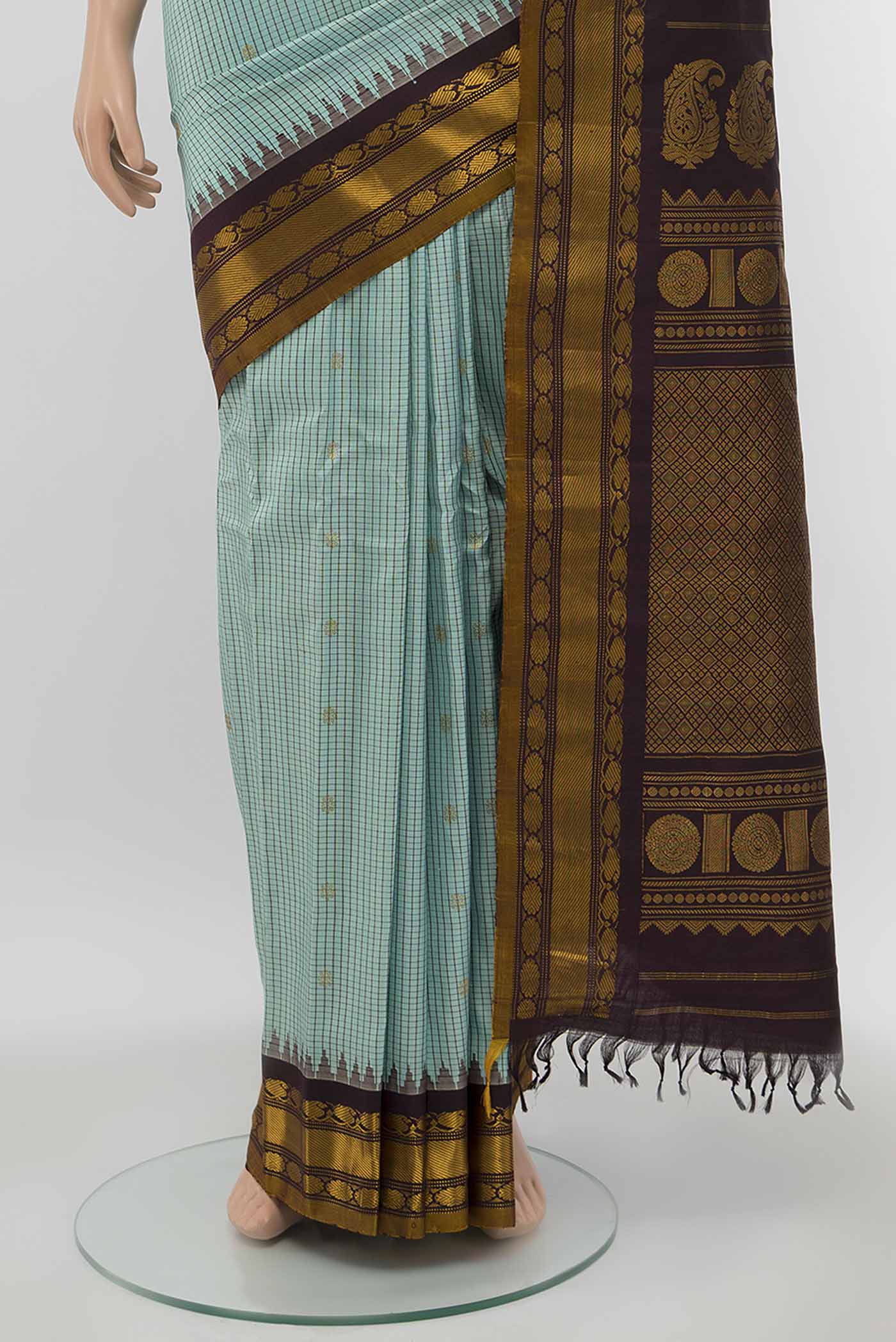 Sky Blue Gadwal Silk Saree - Image 3