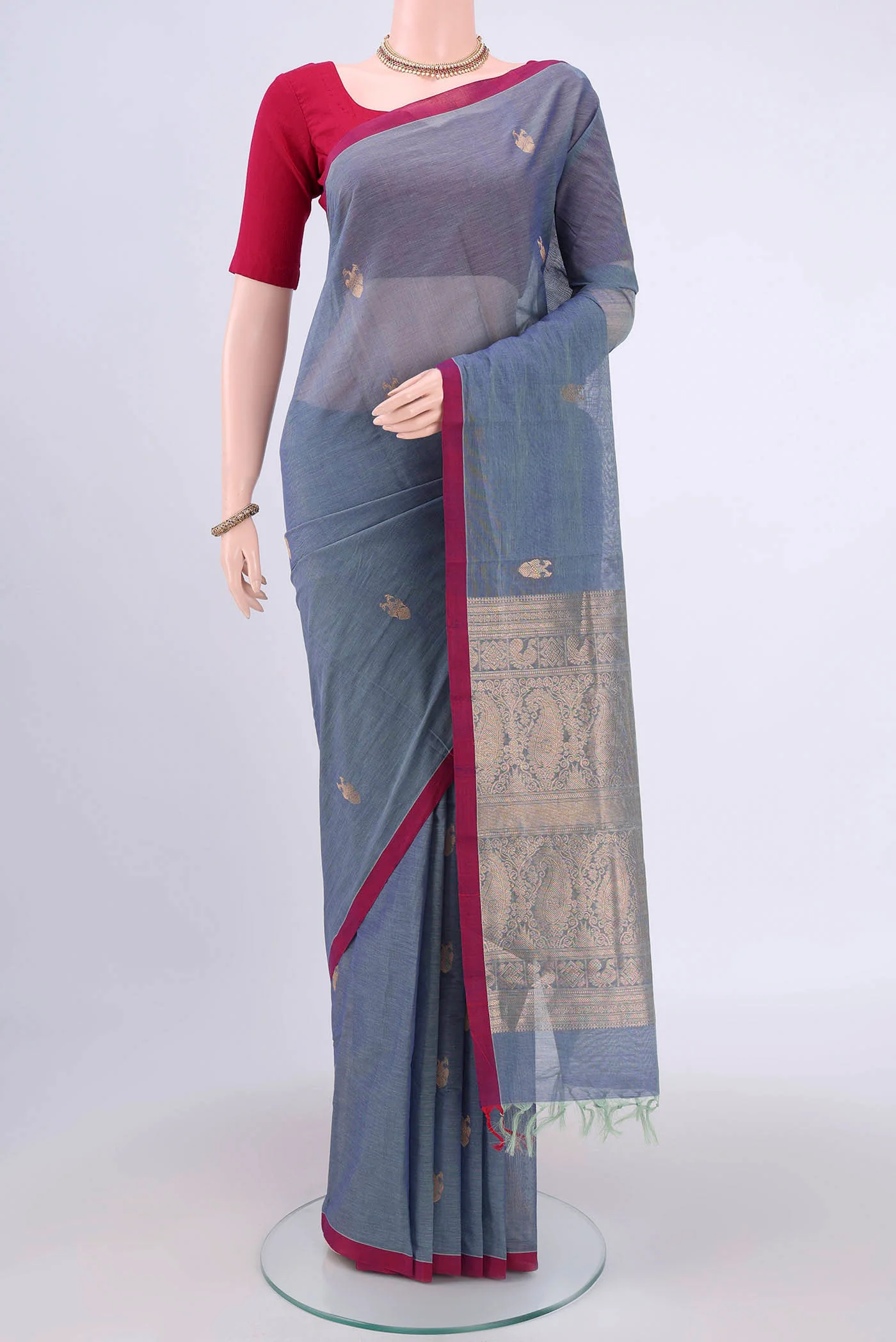 Sky Blue Kanchi Cotton Saree