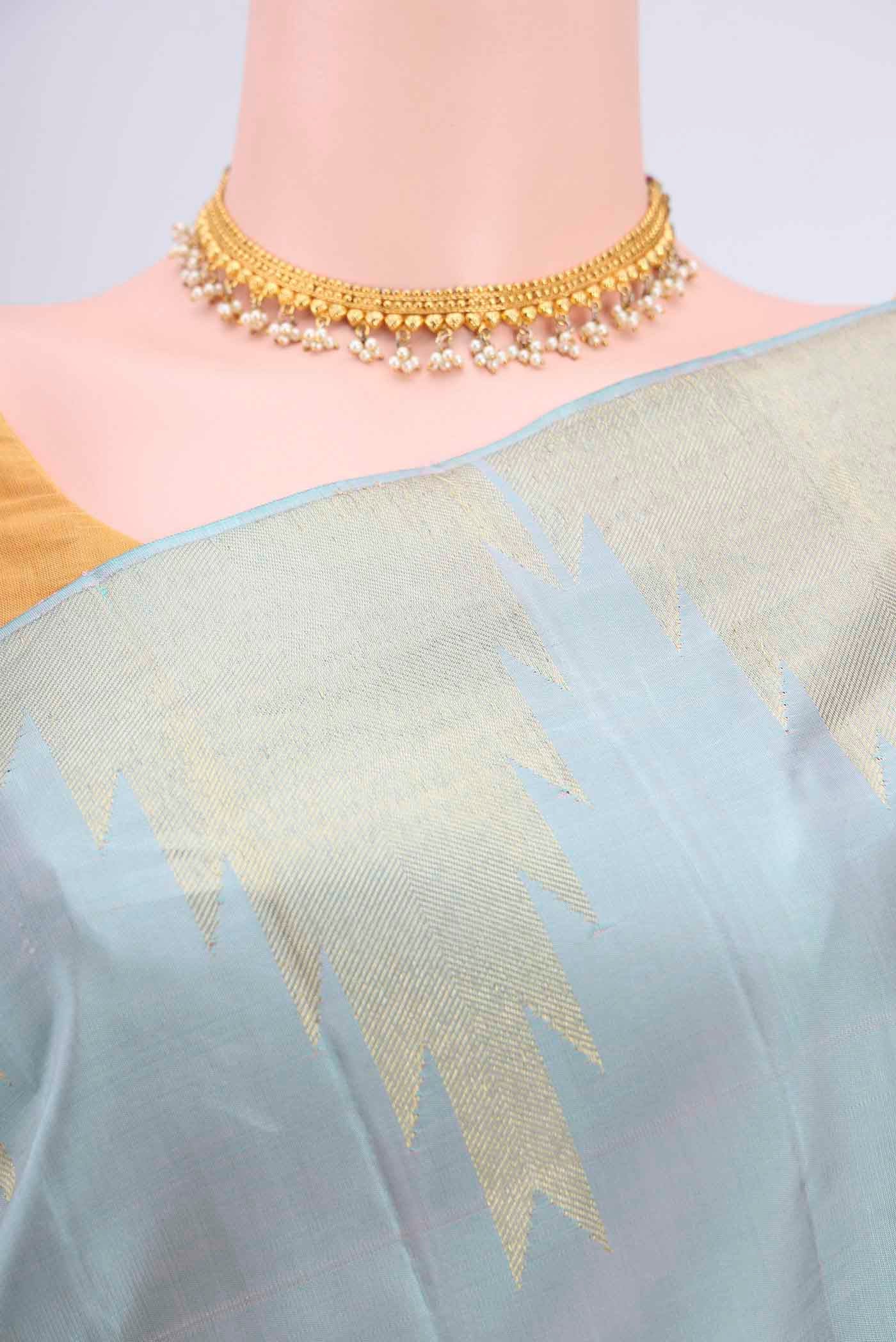 Sky Blue Kanchipuram Saree - Image 2