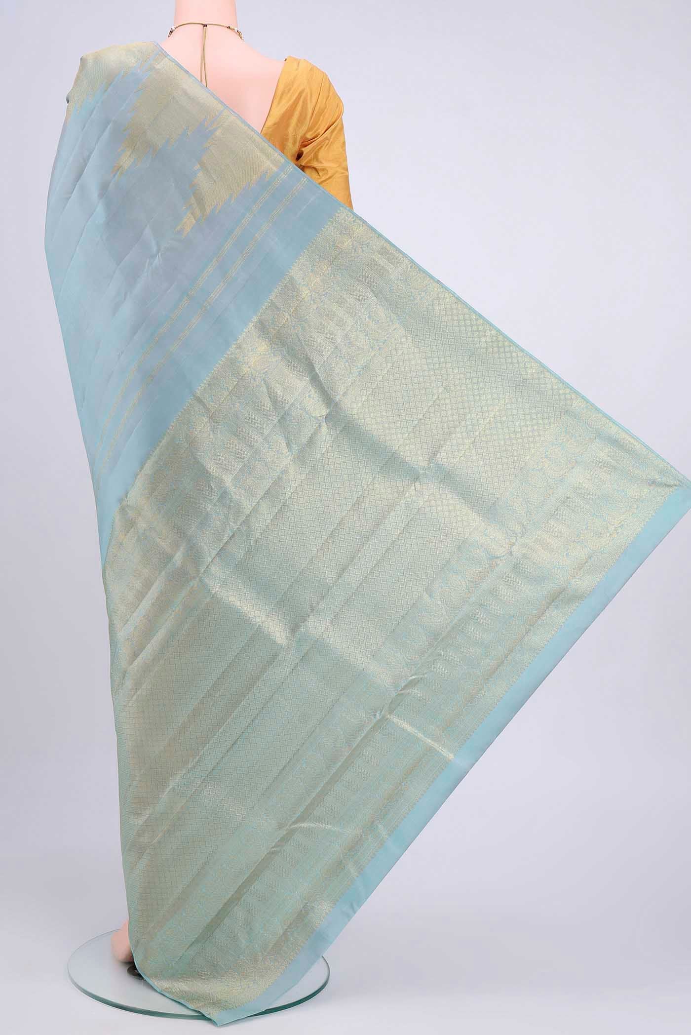 Sky Blue Kanchipuram Saree - Image 3