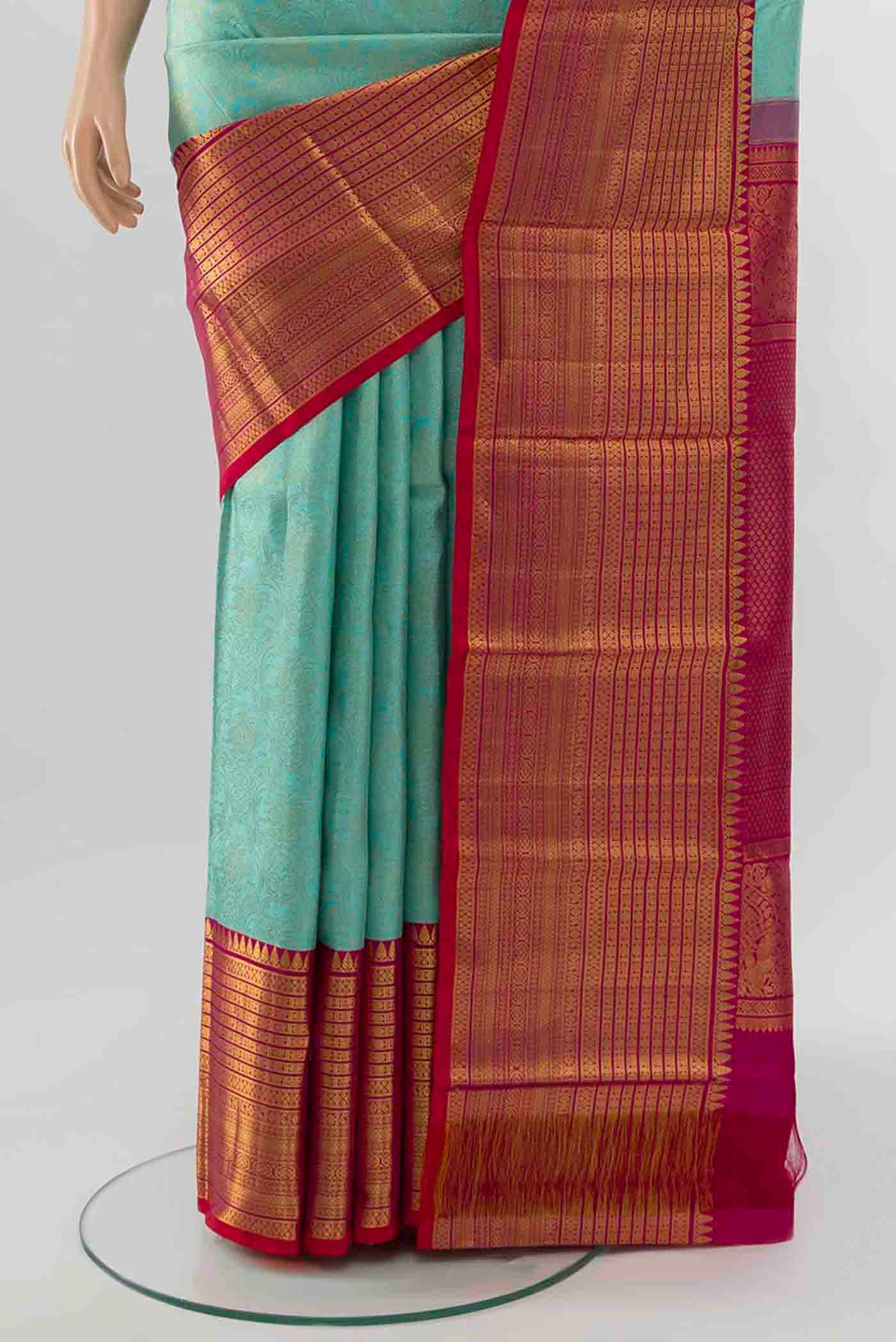 Sky Blue Kanchipuram Silk Saree - Image 3