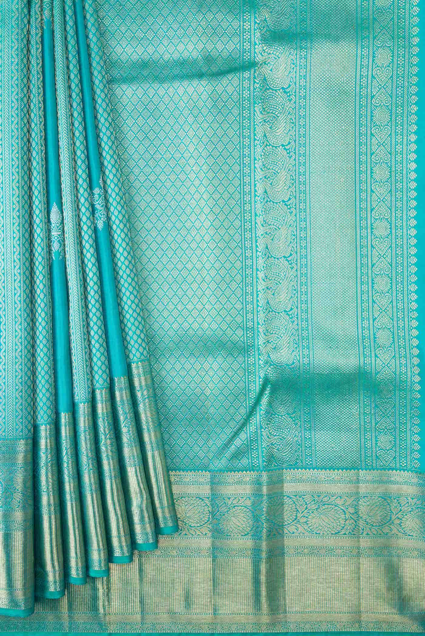 Sky Blue Kanchipuram Silk Saree - Image 2