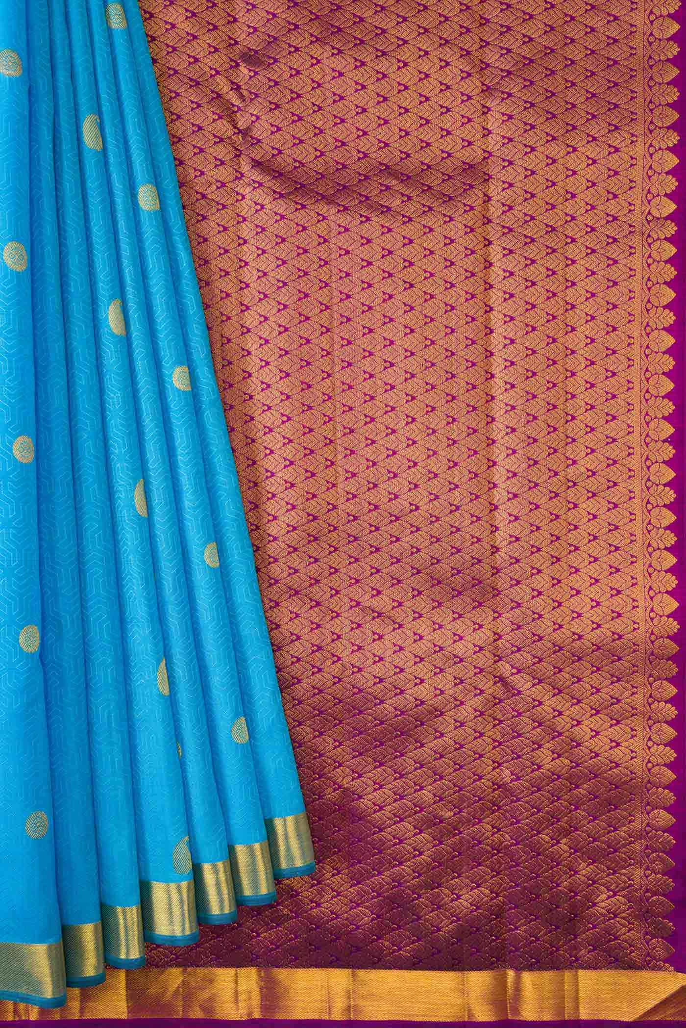 Sky Blue Kanchipuram Silk Saree - Image 2