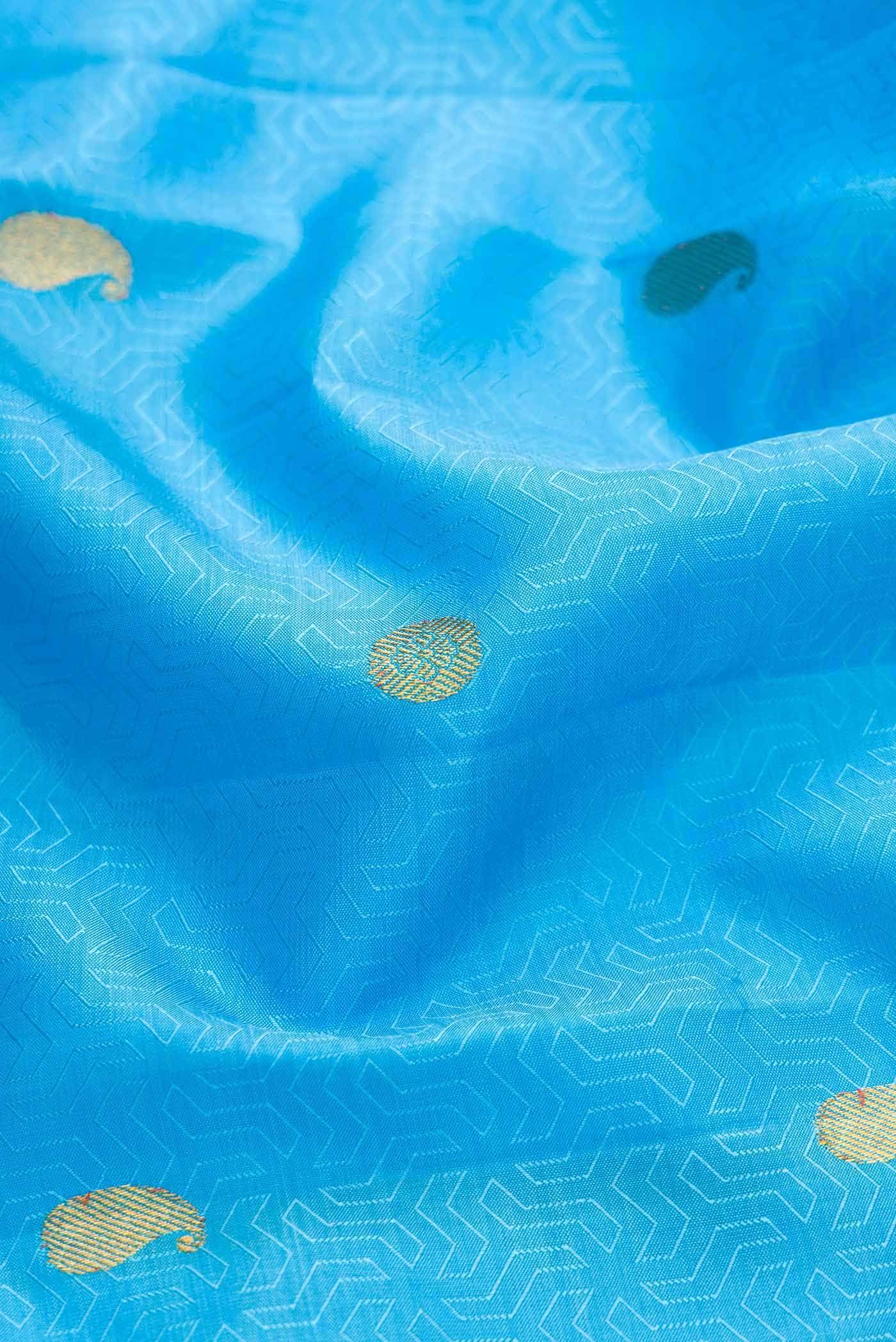 Sky Blue Kanchipuram Silk Saree - Image 3
