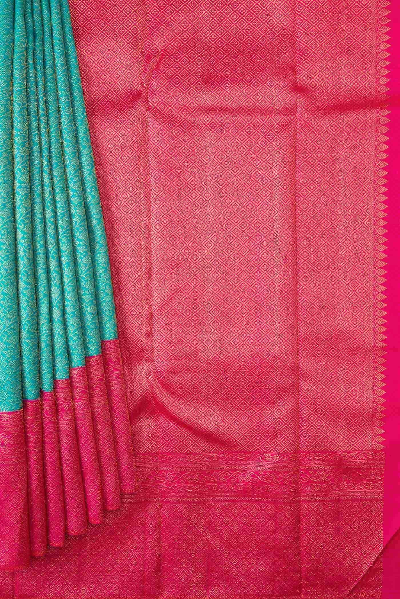 Pure Silk Pure Zari Sky Blue Kanjivaram Saree - Image 2