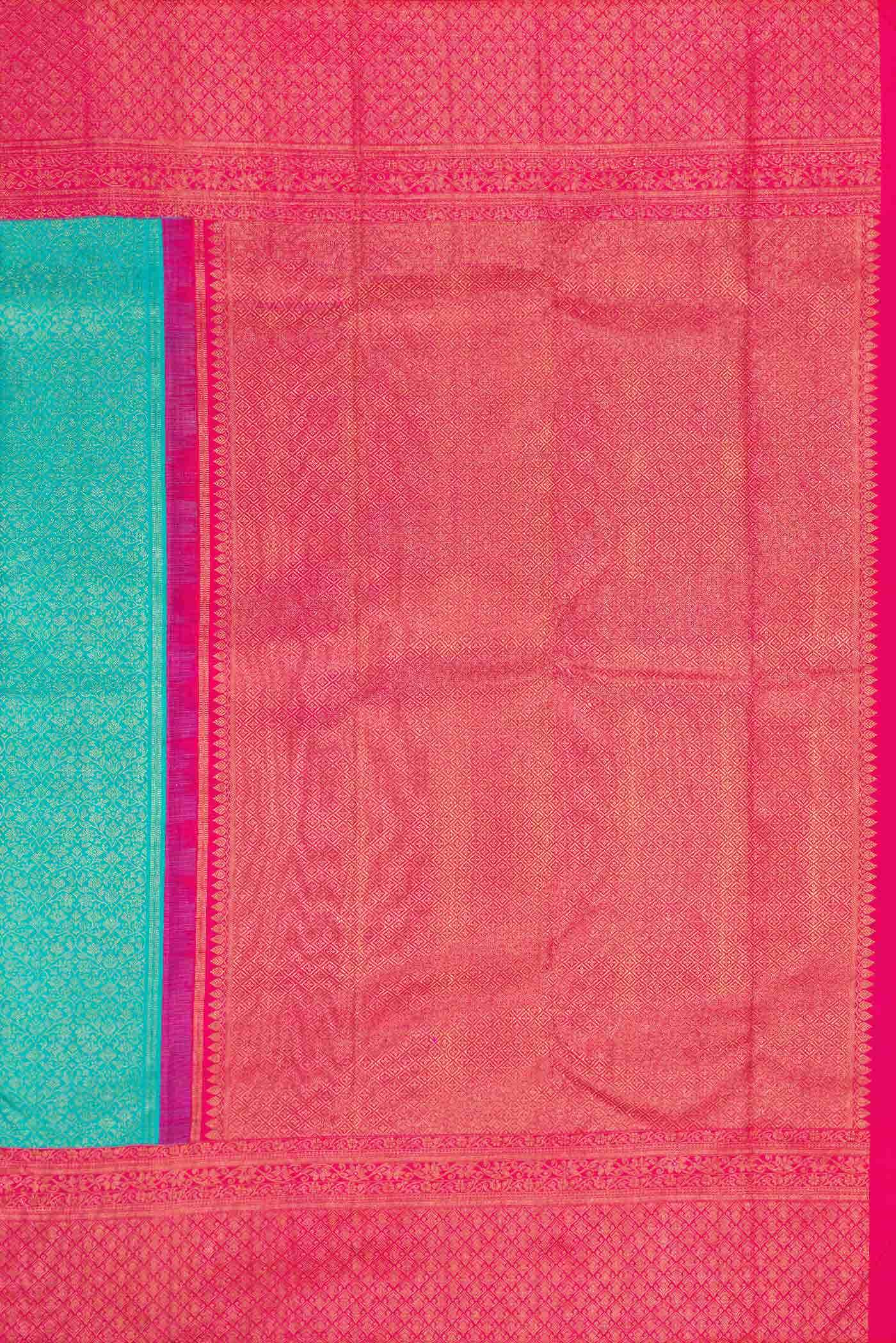 Pure Silk Pure Zari Sky Blue Kanjivaram Saree - Image 5