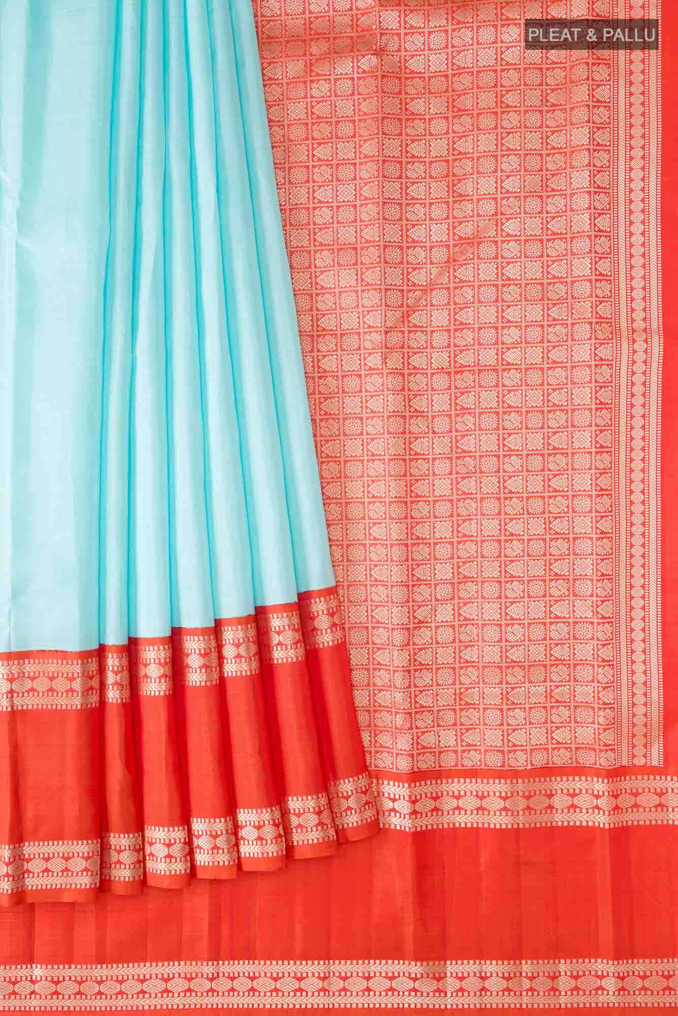 Sky Blue Kanjivaram Silk Saree - Image 2