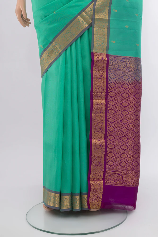 Turquoise Kanjivaram Silk Saree - Image 3