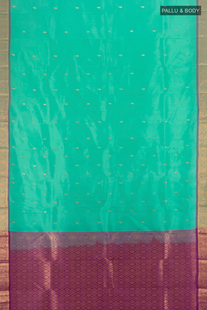 Turquoise Kanjivaram Silk Saree - Image 5