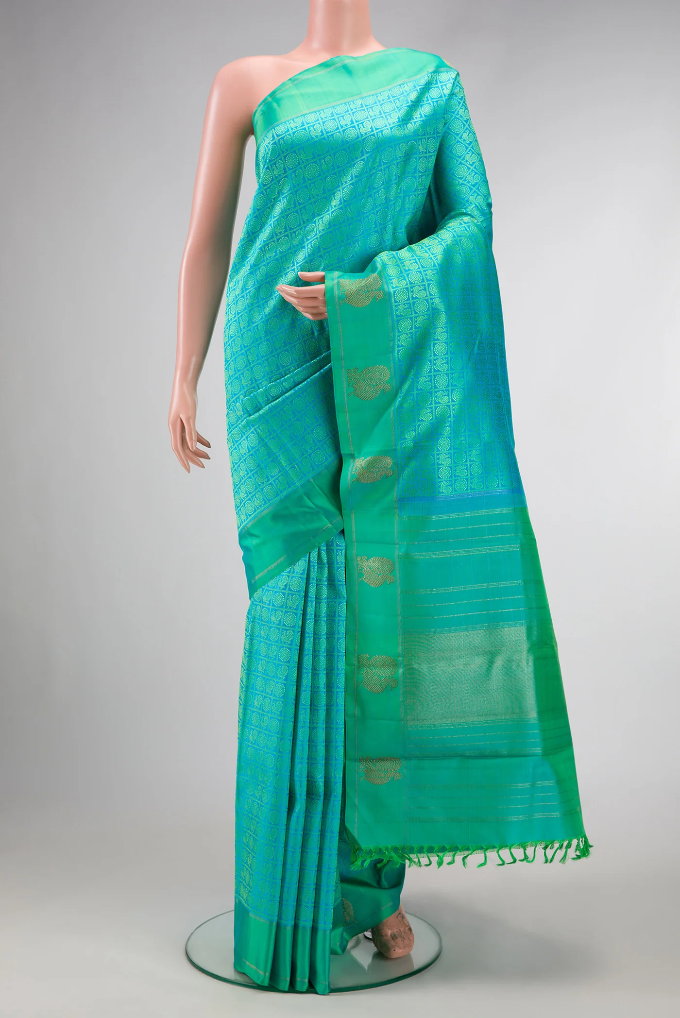 Pure Silk Pure Zari Sky Blue Kanjivaram Saree