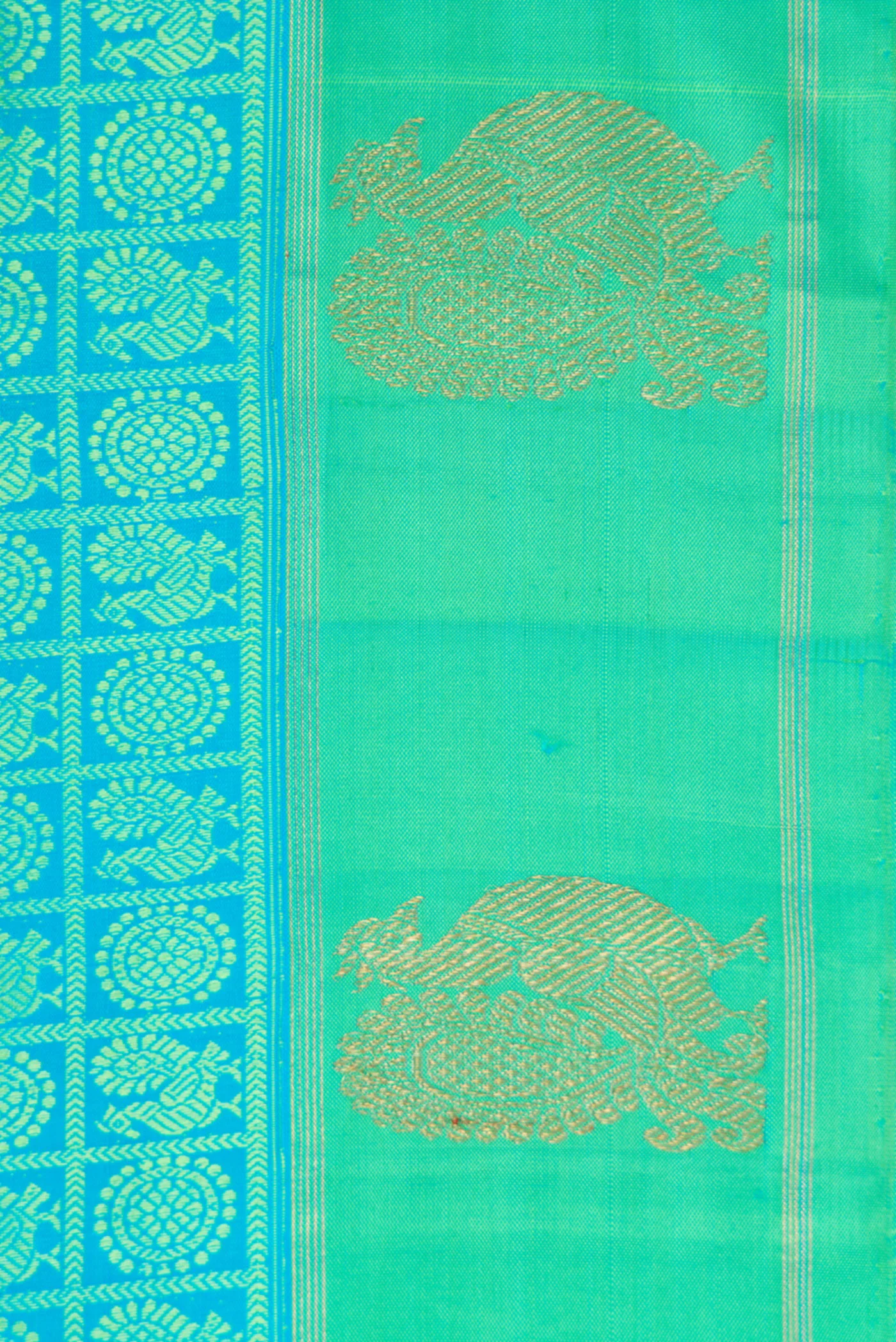 Pure Silk Pure Zari Sky Blue Kanjivaram Saree - Image 3