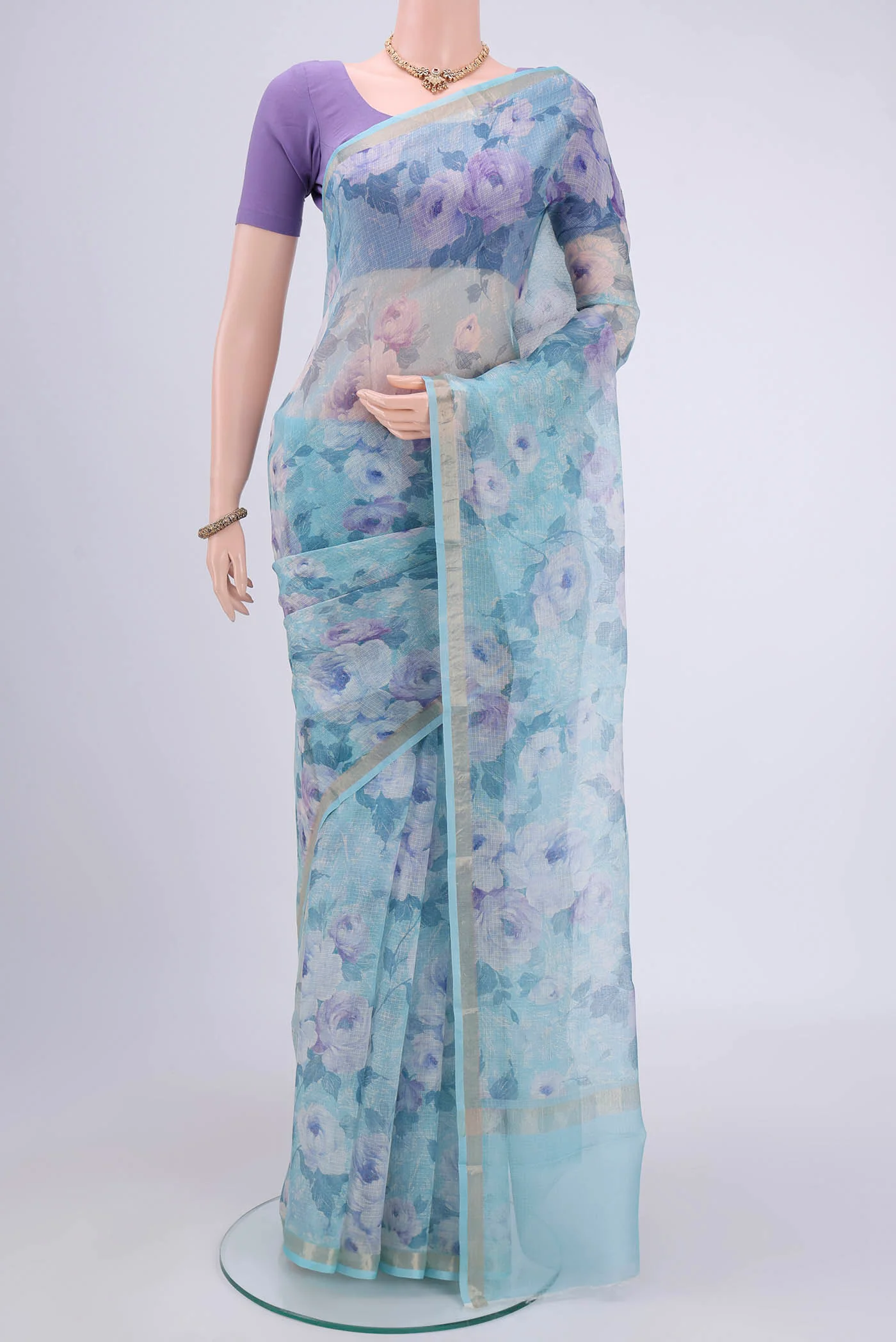 Sky Blue Kota Silk Saree