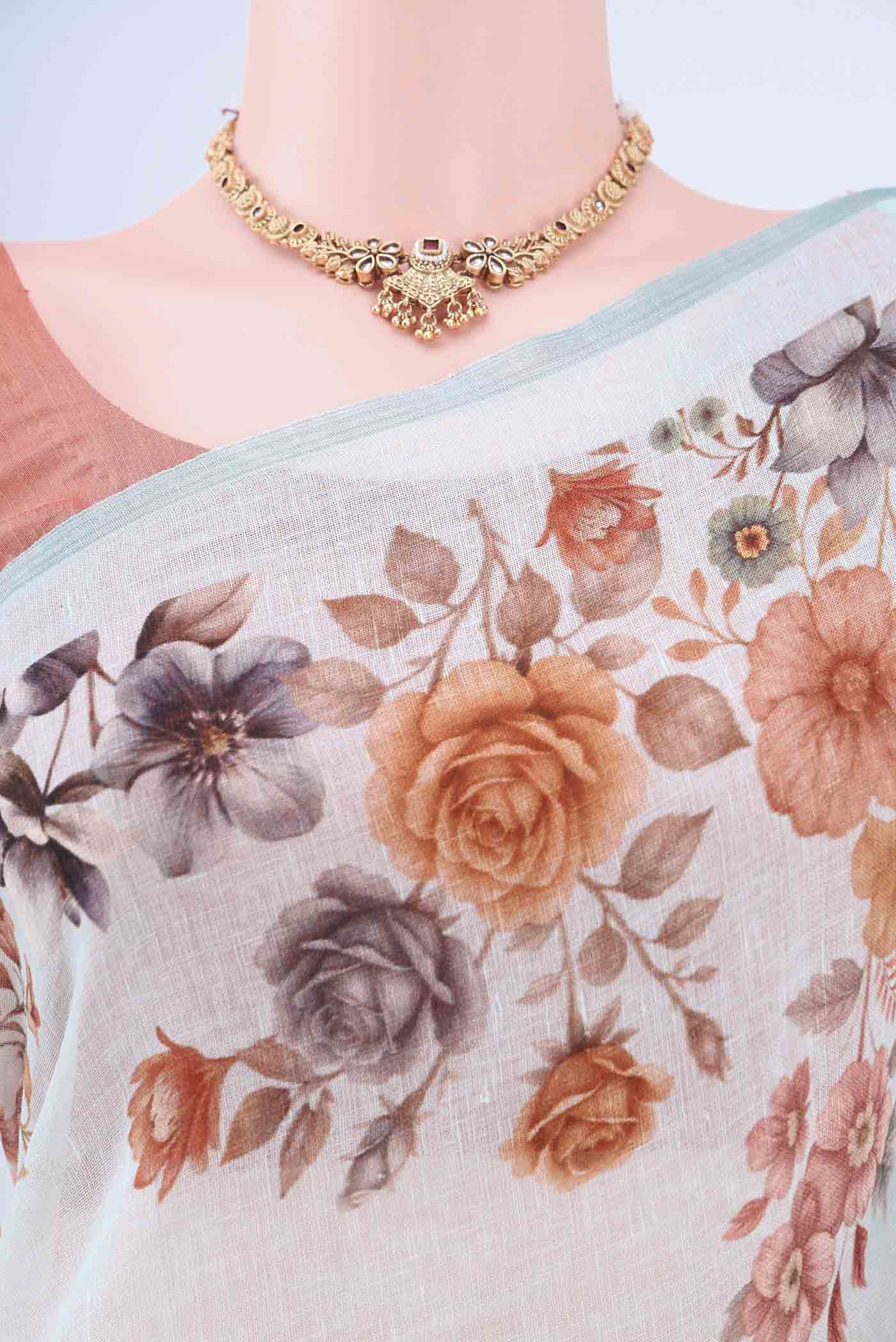 Sky Blue Linen Saree - Image 2