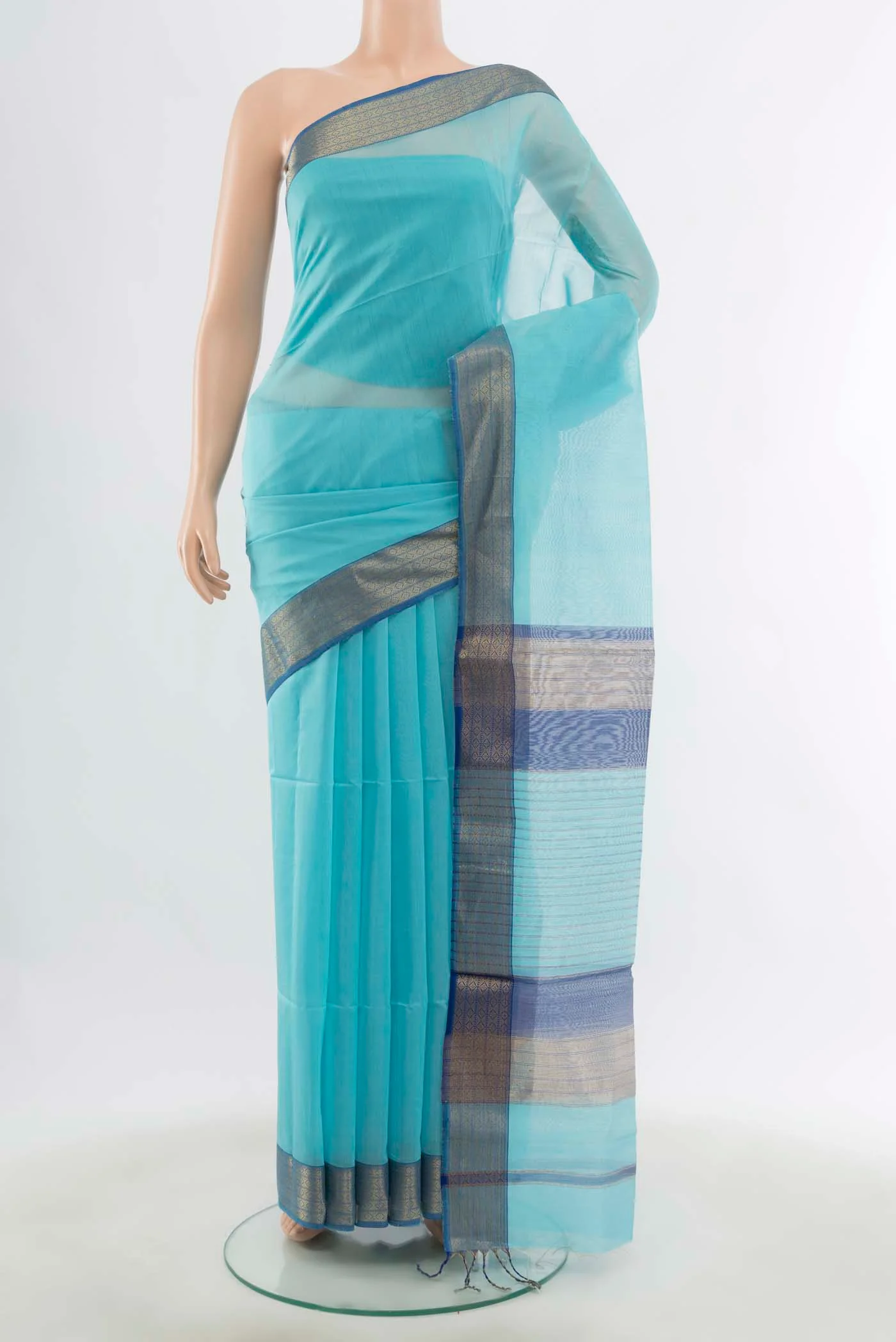 Sky Blue Maheshwari Silk Cotton Saree
