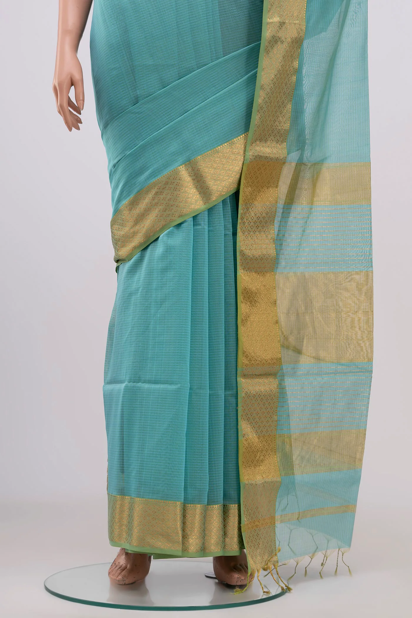 Sky Blue Maheshwari Silk Cotton Saree - Image 3