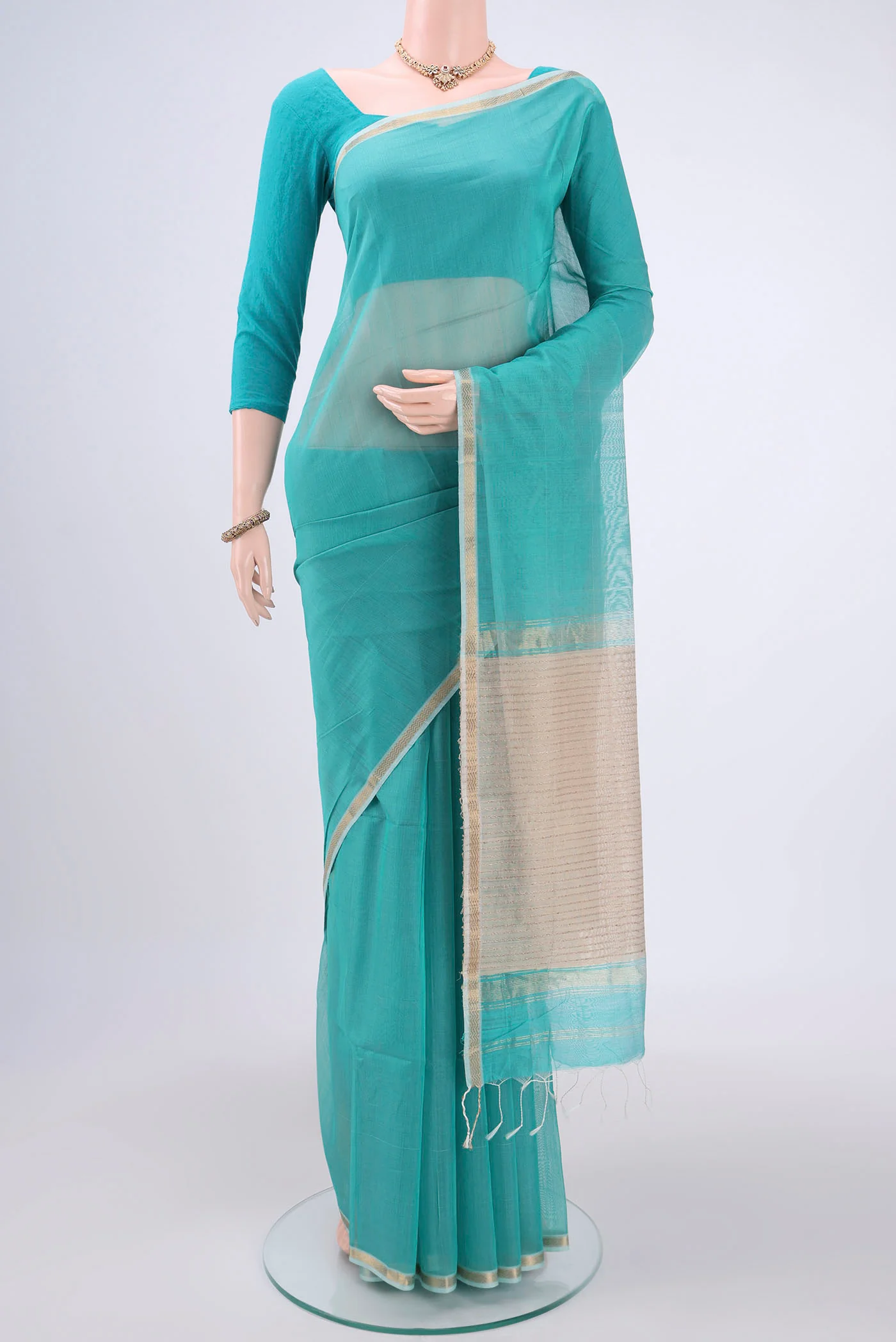Sky Blue Maheshwari Silk Cotton Saree