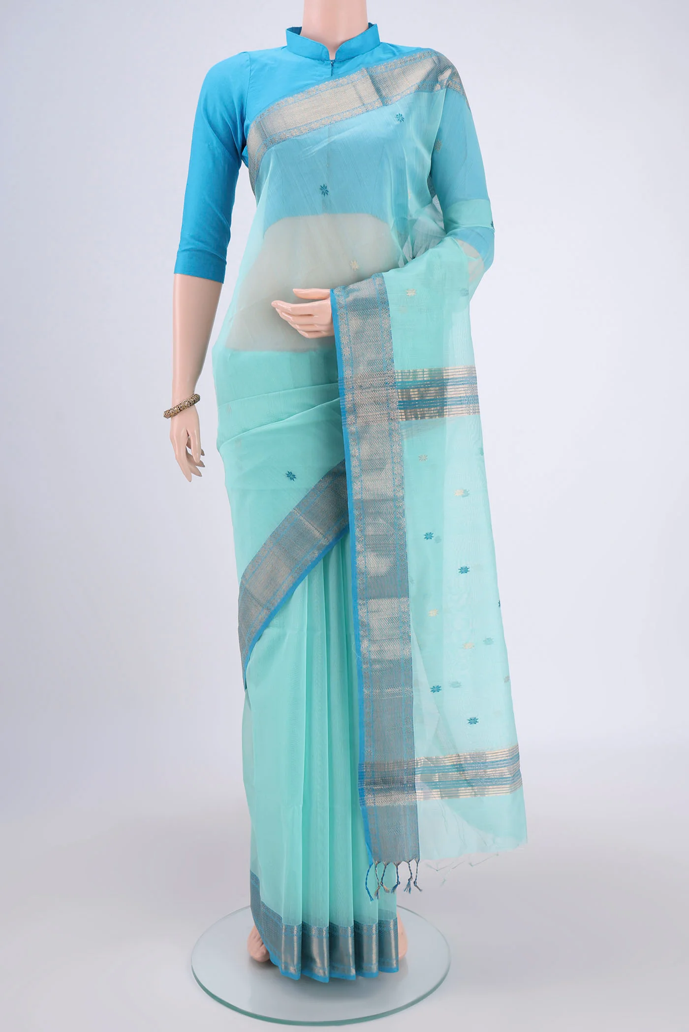 Sky Blue Maheshwari Silk Cotton Saree