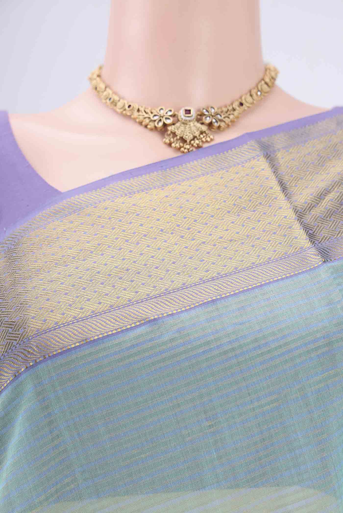 Light Blue Maheshwari Silk Cotton Saree - Image 2
