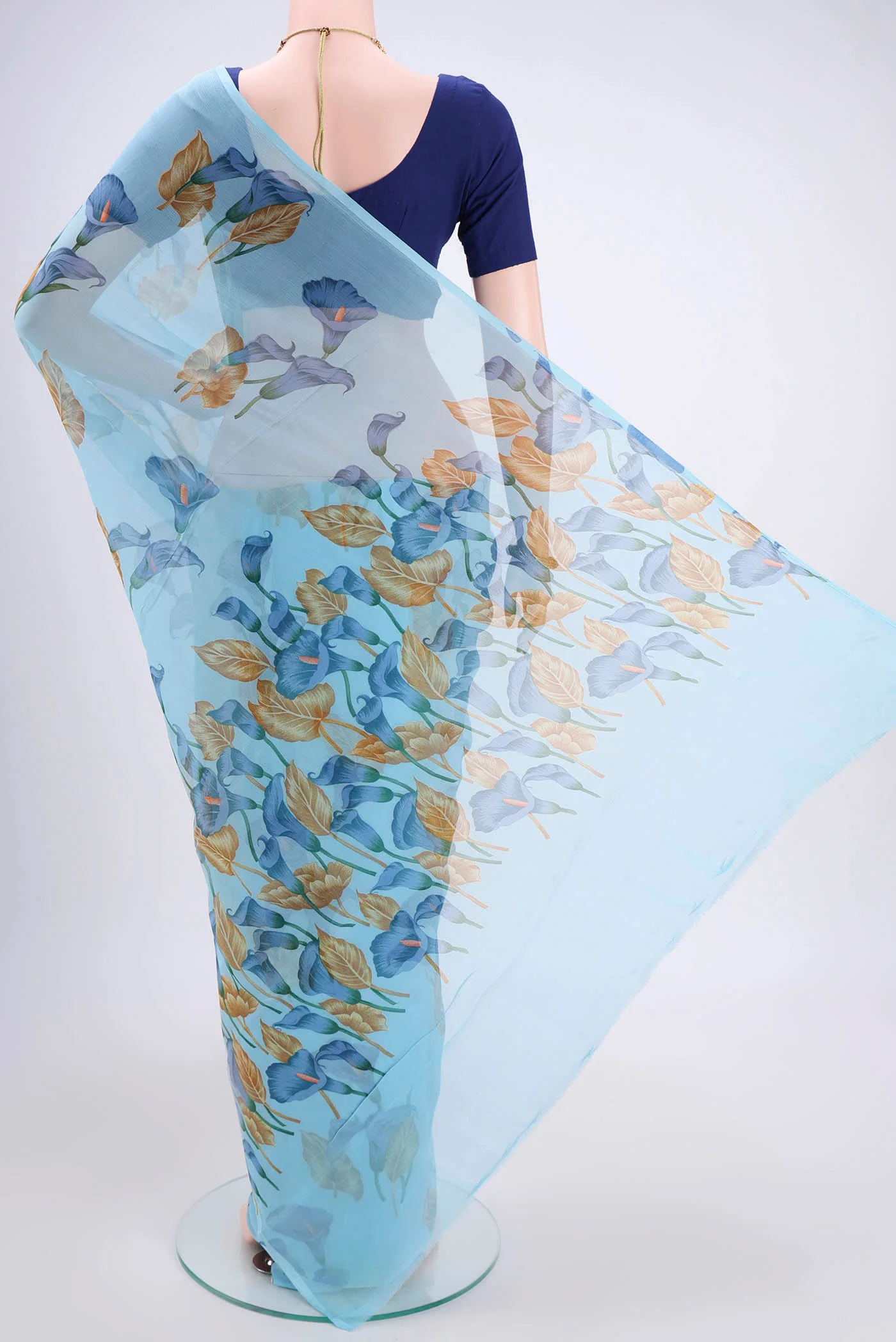 Sky Blue Mysore Chiffon Saree - Image 3