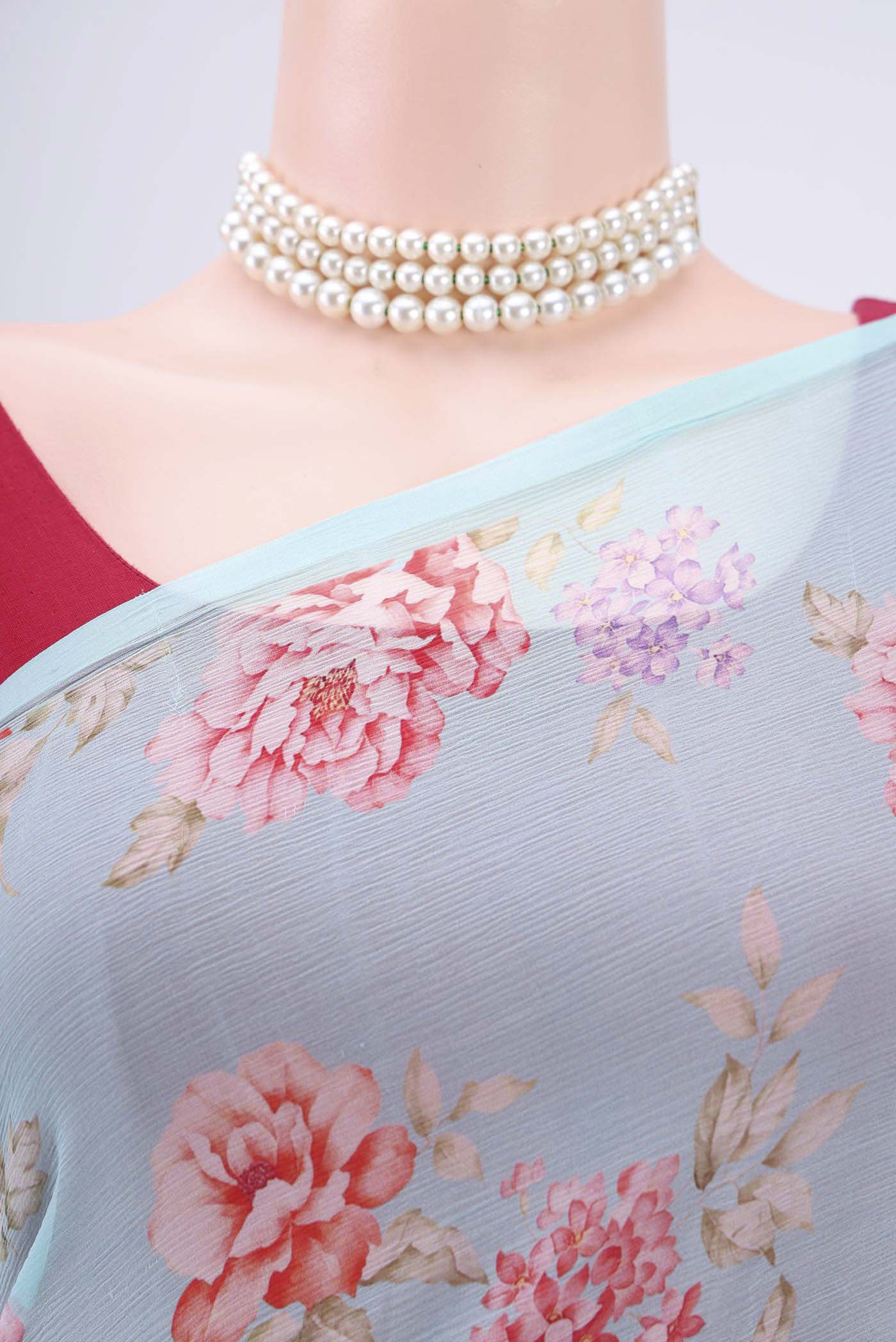 Light Blue Mysore Chiffon Saree - Image 2