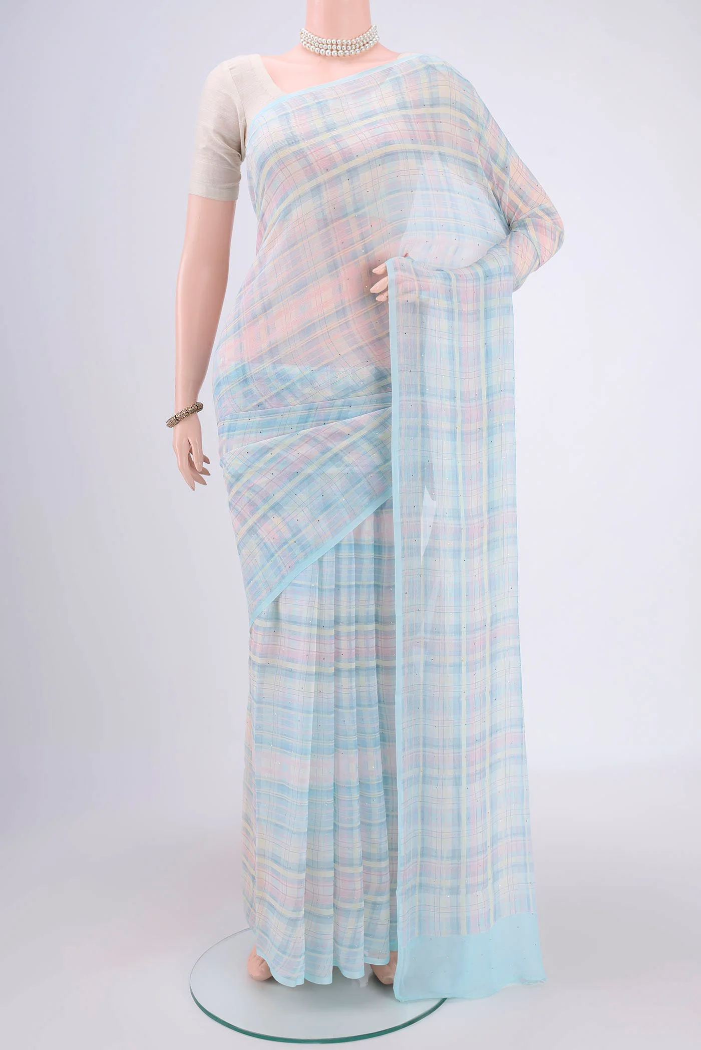 Light Blue Mysore Chiffon Saree