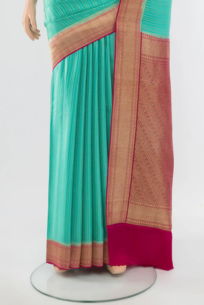 Light Blue Mysore Crepe Saree - Image 3