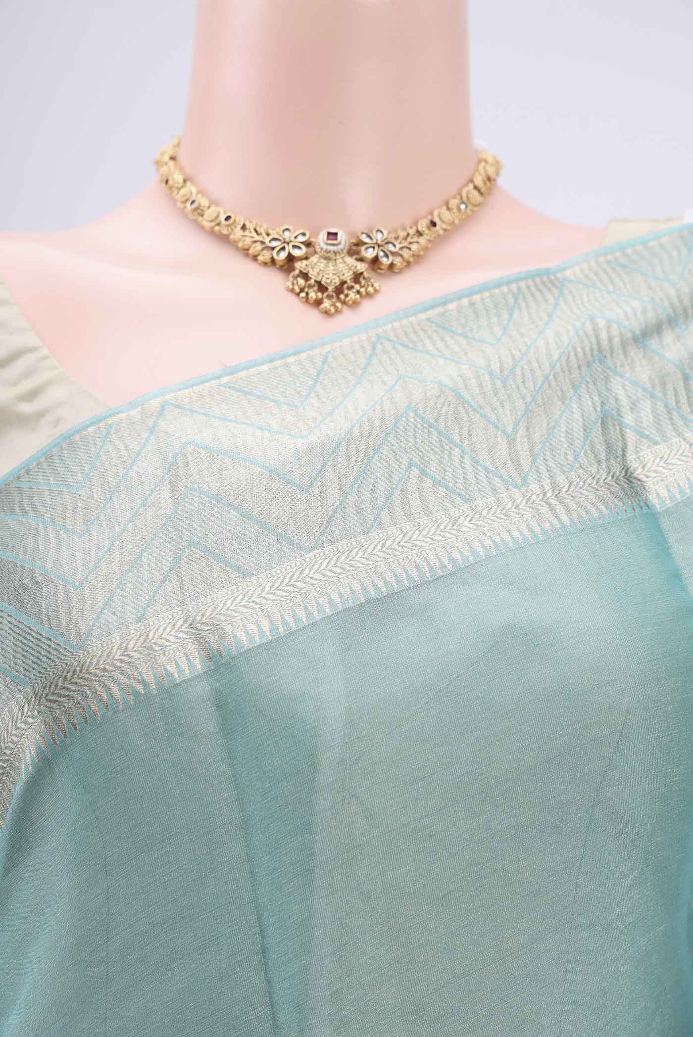 Light Blue Mysore Georgette Saree - Image 2