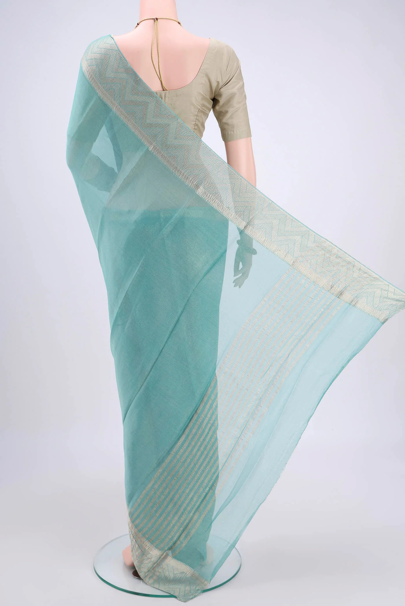 Light Blue Mysore Georgette Saree - Image 3