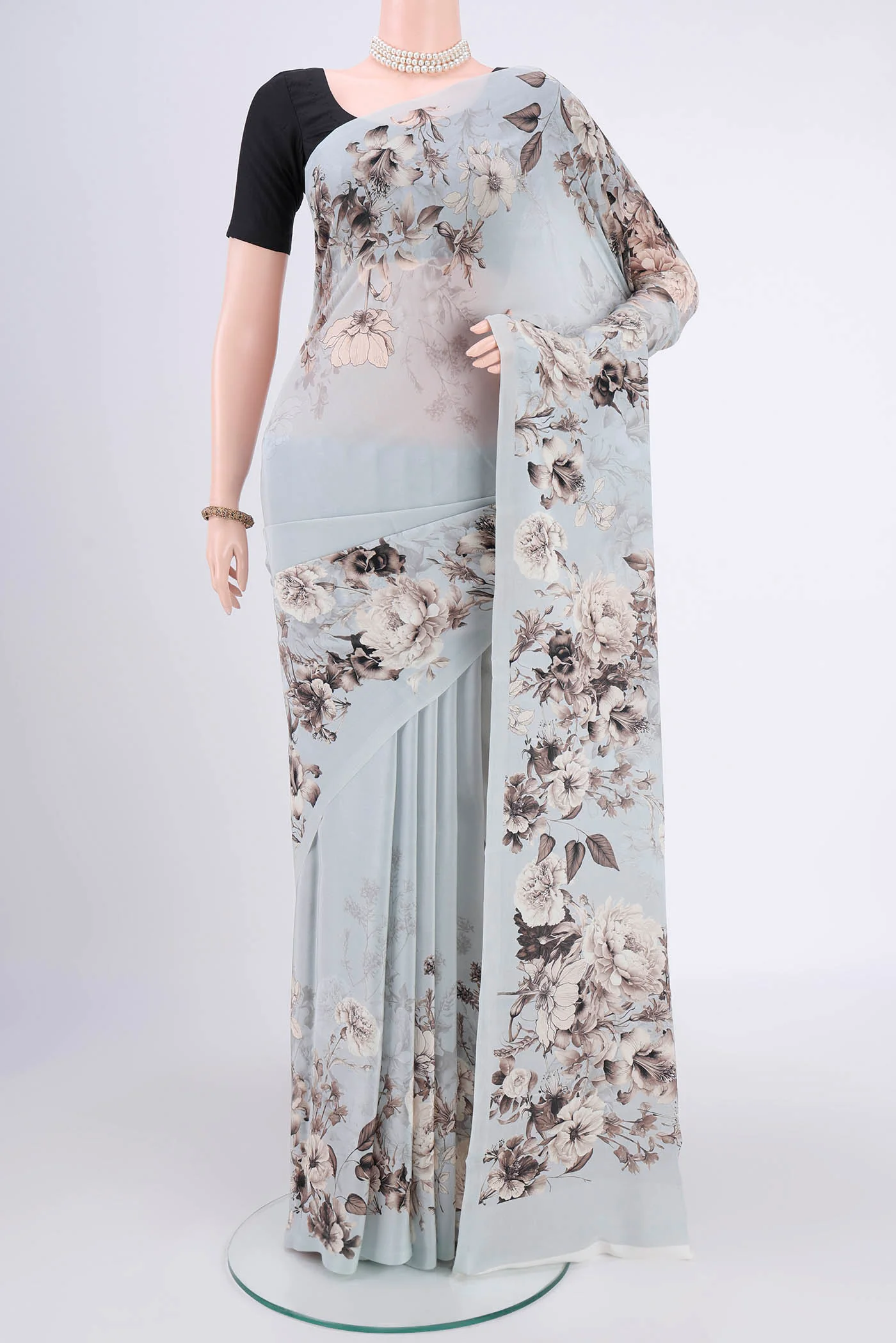 Sky Blue Mysore Crepe Saree