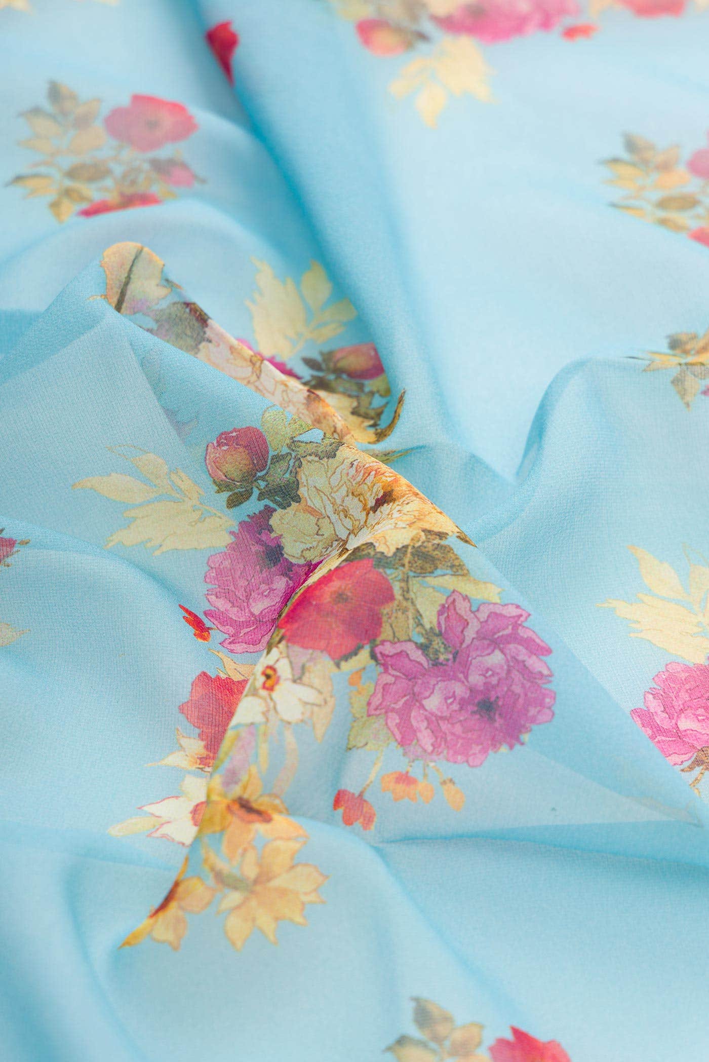 Sky Blue Mysore Georgette Saree - Image 2
