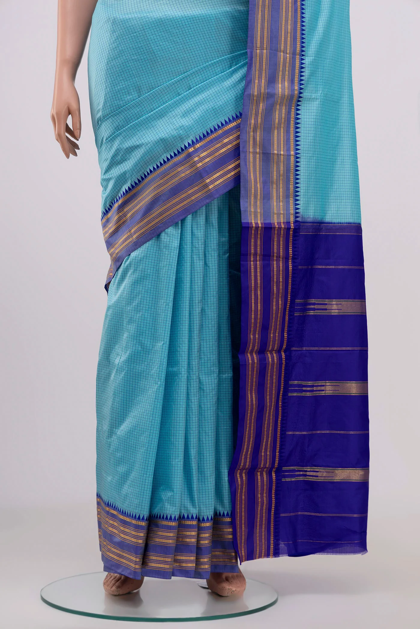 Sky Blue Narayanpet Silk Saree - Image 3