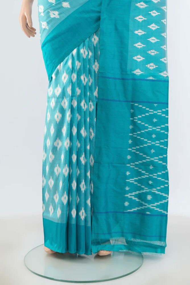 Sky Blue Pochampally Silk Saree - Image 3