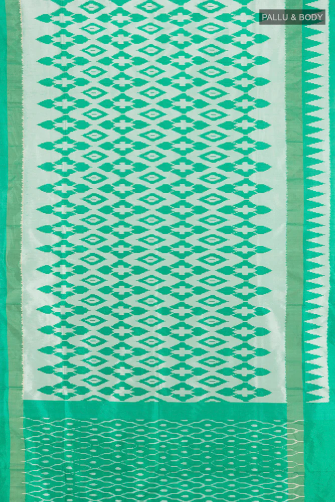 Off White Pochampally Silk Saree - Image 5