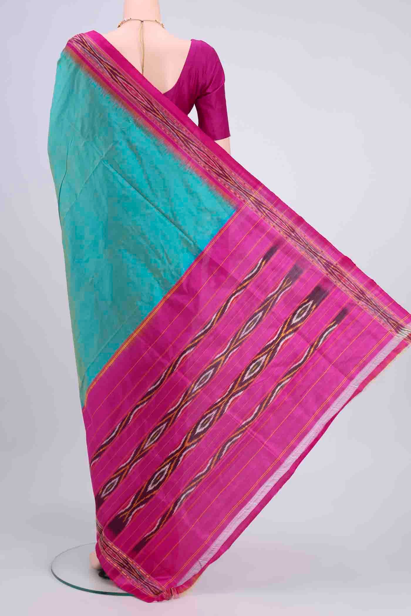 Sky Blue Pochampally Saree - Image 3