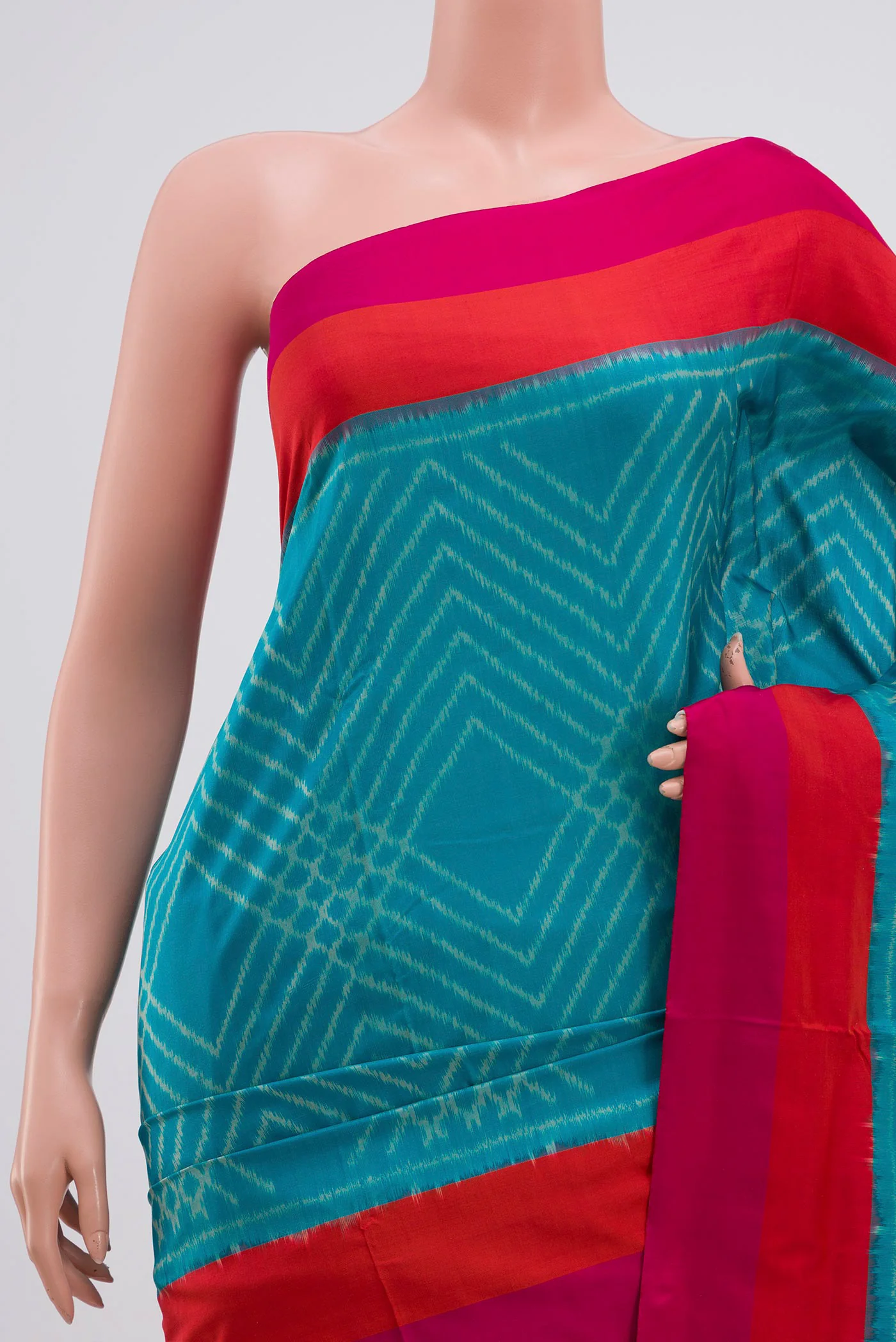 Sky Blue Pochampally Silk Saree - Image 2