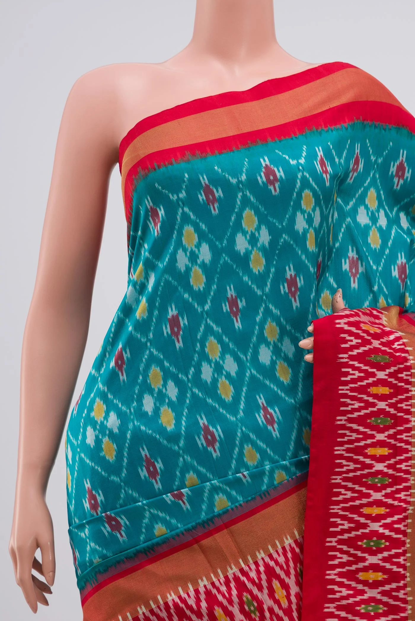 Sky Blue Pochampally Silk Saree - Image 2