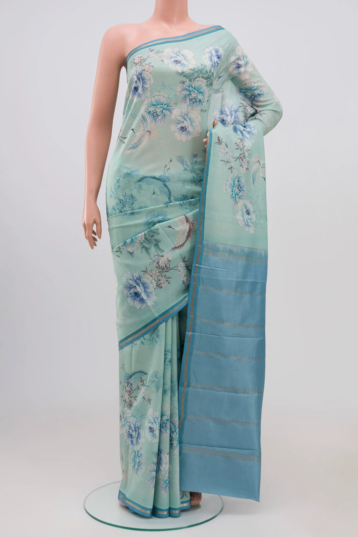 Light Blue Printed Silk Saree