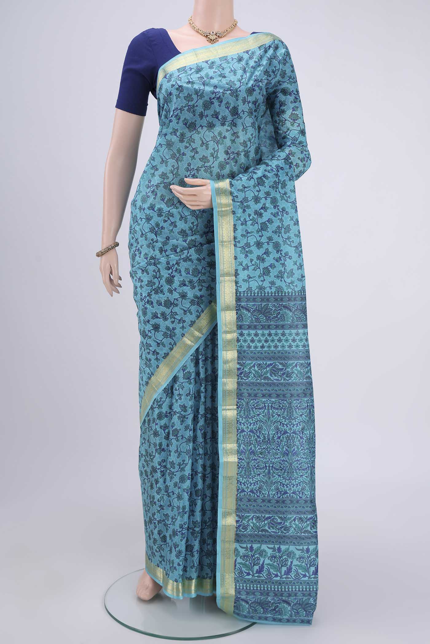 Sky Blue Printed Silk Saree