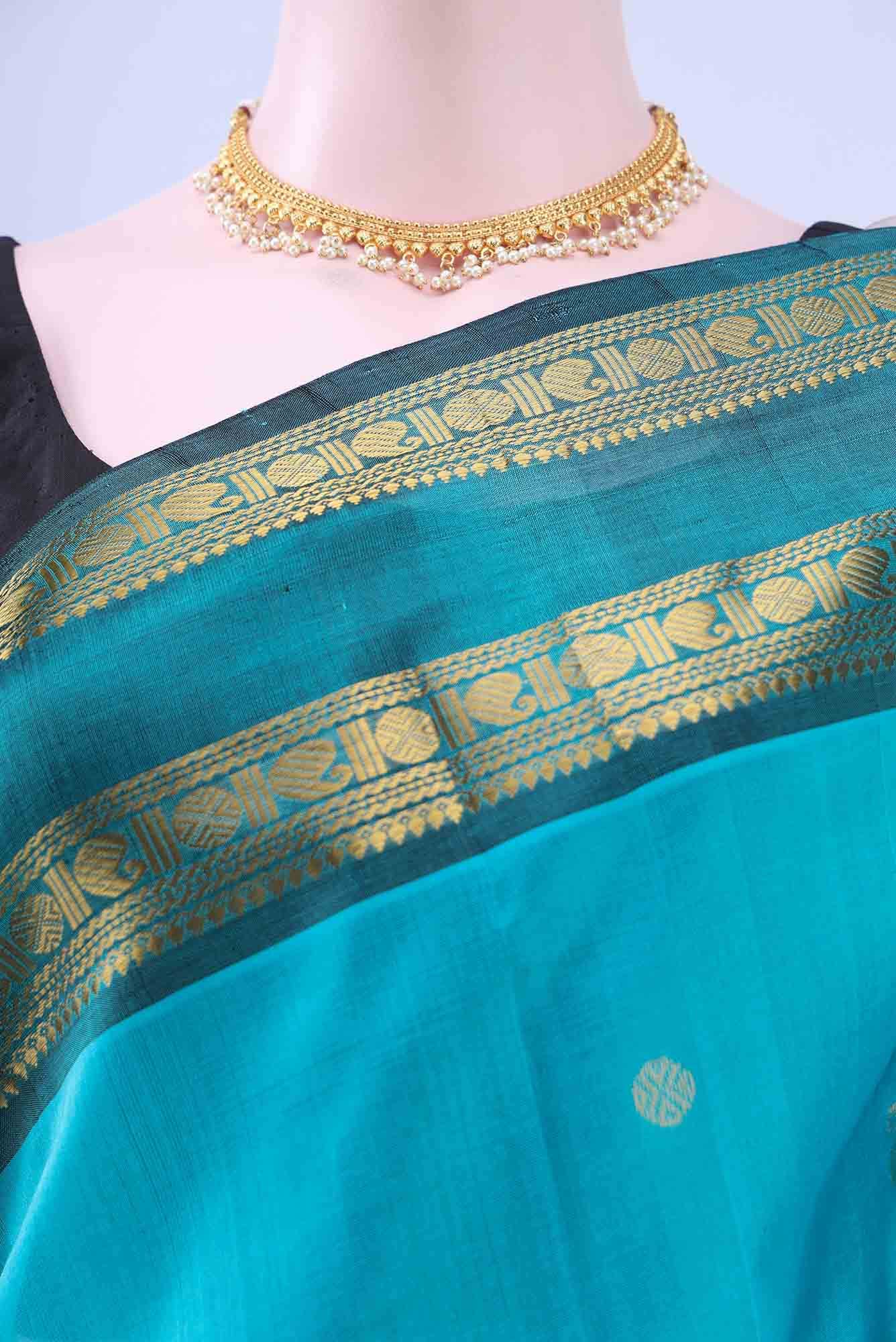 Sky Blue Silk Cotton Saree - Image 2