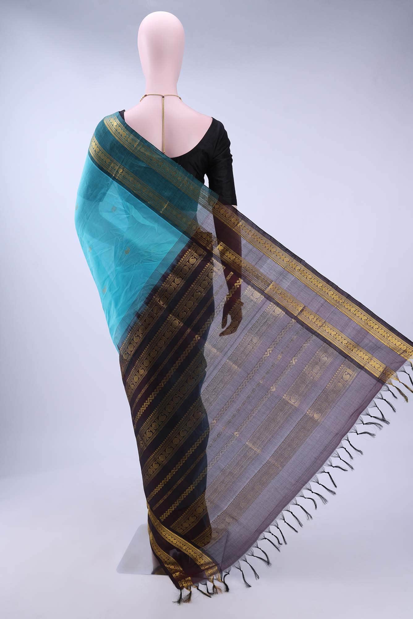 Sky Blue Silk Cotton Saree - Image 3