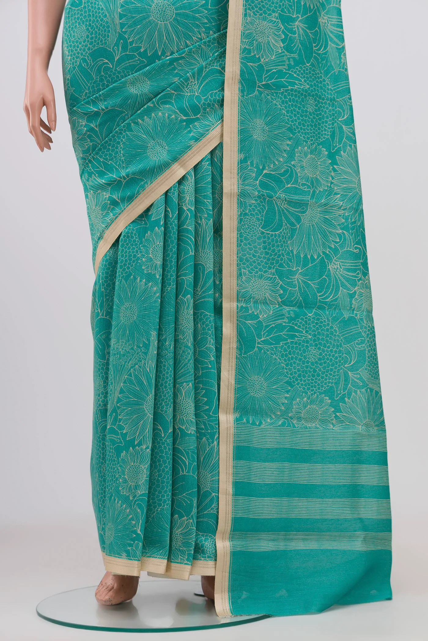 Sky Blue Tussar Silk Saree - Image 3