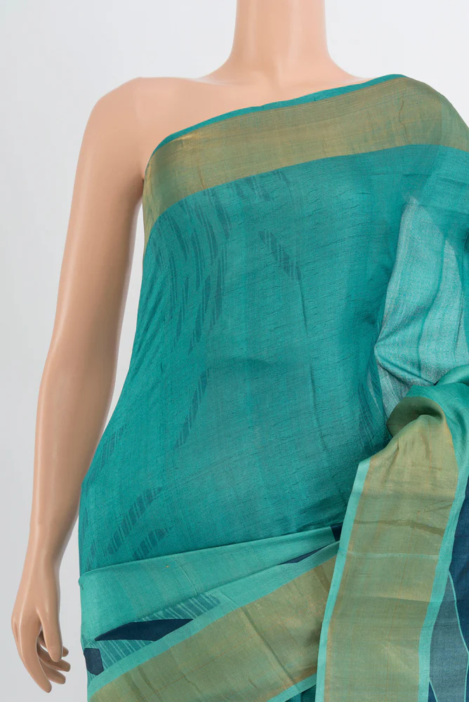 Sky Blue Tussar Silk Saree - Image 2