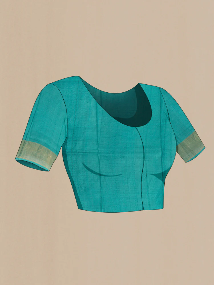 Sky Blue Tussar Silk Saree - Image 4