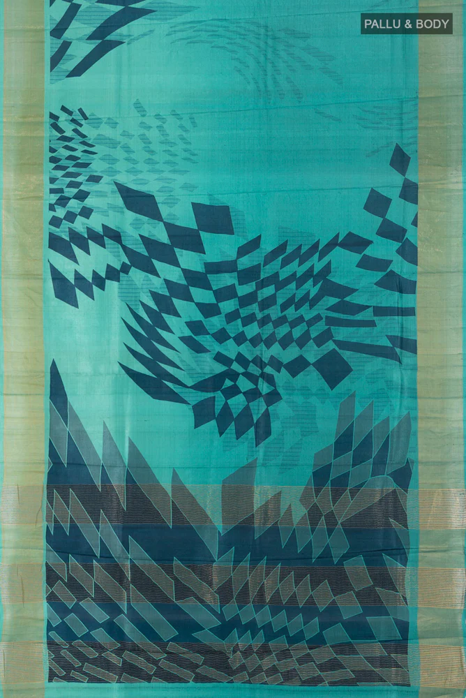 Sky Blue Tussar Silk Saree - Image 5
