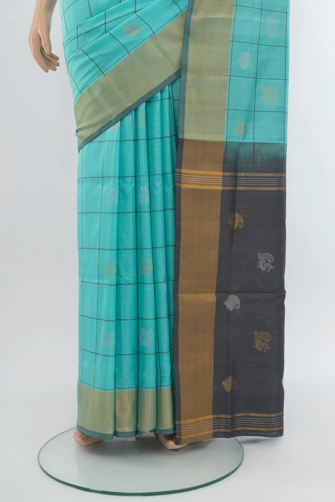 Sky Blue Uppada Silk Saree - Image 3