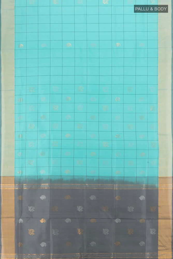 Sky Blue Uppada Silk Saree - Image 5