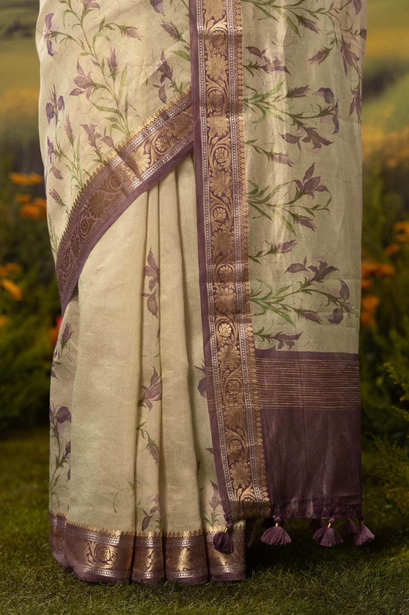 Soul of Iris-Beige Cotton Tissue Saree - Image 4